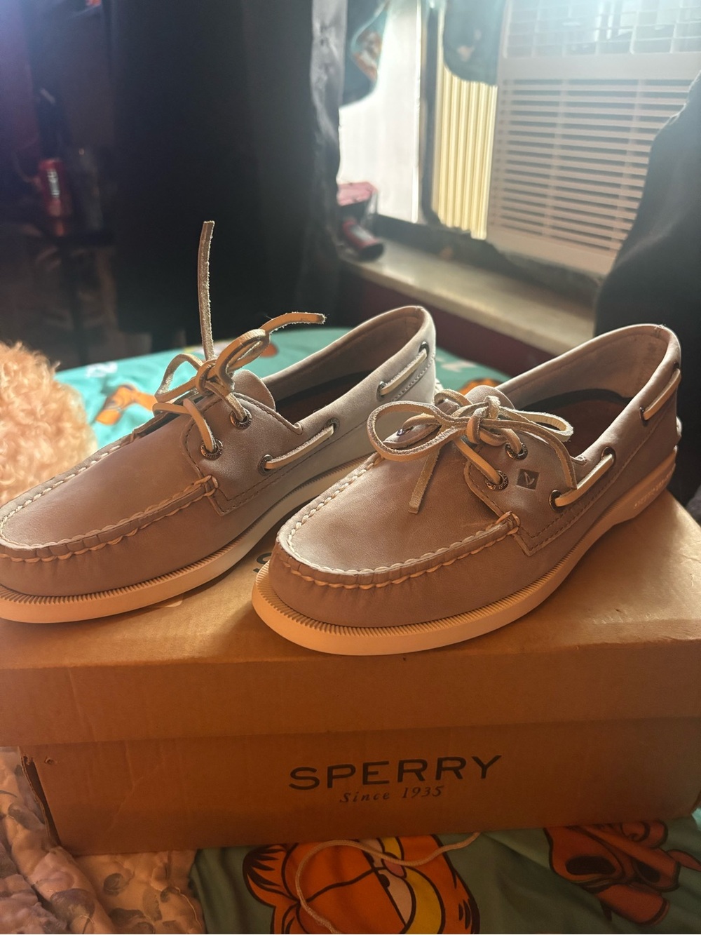 Sperry Grey Boat Shoes with white soles